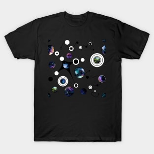 Watercolor Deep Space in Circles and Black Curve Lines T-Shirt